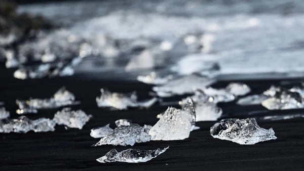 Morceaux Icebergs Sur Plage Noire Islande — Photo