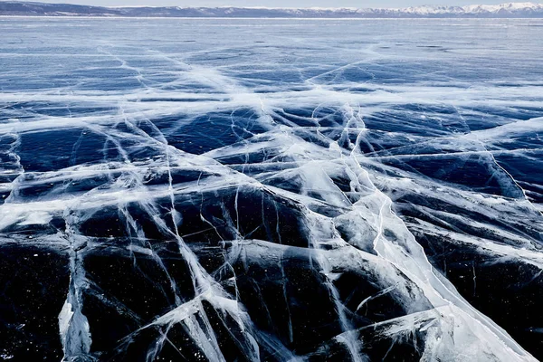Led Praskliny Povrchu Jezera Bajkal Zimní — Stock fotografie