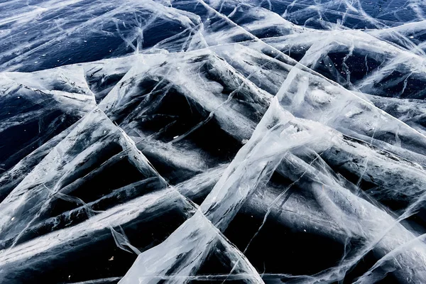 Hielo Grietas Superficie Del Lago Baikal Invierno —  Fotos de Stock
