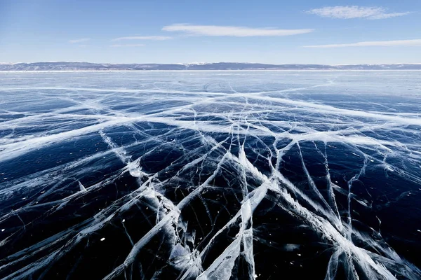 Hielo Grietas Superficie Del Lago Baikal Invierno — Foto de Stock