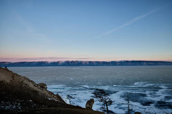 Sacred Rocks Shamanka Olkhon Island Winter Dawn Baikal Russia — Stock Photo, Image