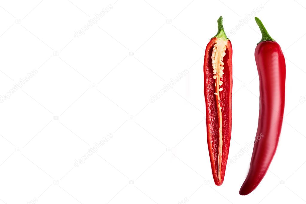 Seamless pattern with red hot chili peppers. Vegetables abstract background. Food collage, slicing hot red chili peppersRed hot chili peppers on a white background.