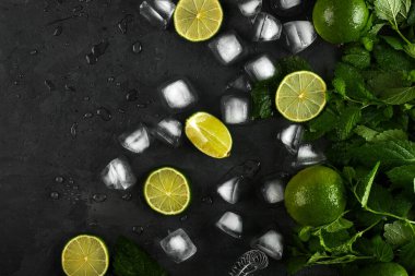 Yaz tazeleyici klasik Mojito Kokteyli. İçindekiler: kireç, nane, kamış şekeri, buz. Titretici, süzgeç. Küba ulusal içeceği.