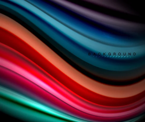 Fluide ondulé lignes multicolores sur noir — Image vectorielle