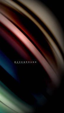 Siyah arkaplanda soyut dalga çizgileri sıvı gökkuşağı stili renk çizgileri