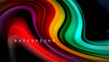 Siyah arkaplanda soyut dalga çizgileri sıvı gökkuşağı stili renk çizgileri