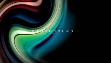 Siyah arkaplanda soyut dalga çizgileri sıvı gökkuşağı stili renk çizgileri