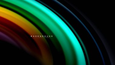 Siyah arkaplanda soyut dalga çizgileri sıvı gökkuşağı stili renk çizgileri