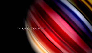 Siyah arkaplanda soyut dalga çizgileri sıvı gökkuşağı stili renk çizgileri