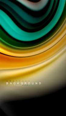 Siyah arkaplanda soyut dalga çizgileri sıvı gökkuşağı stili renk çizgileri