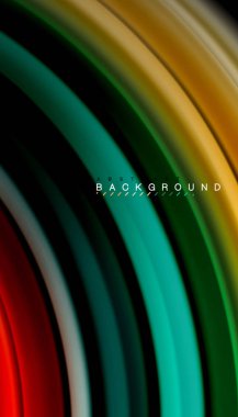 Dalga satırları sıvı gökkuşağı tarzı renk çizgili siyah arka plan üzerine soyut. Sunum, app duvar kağıdı, başlık sayfası veya poster için sanatsal illüstrasyon vektör