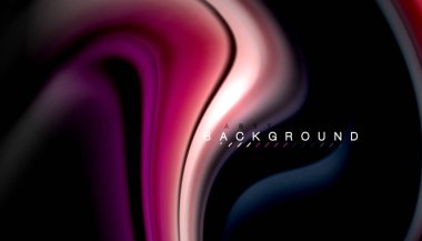 Siyah arkaplanda soyut dalga çizgileri sıvı gökkuşağı stili renk çizgileri