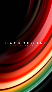 Siyah arkaplanda soyut dalga çizgileri sıvı gökkuşağı stili renk çizgileri