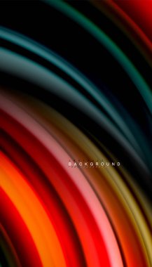 Siyah arkaplanda soyut dalga çizgileri sıvı gökkuşağı stili renk çizgileri