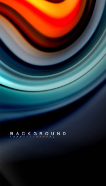 Siyah arkaplanda soyut dalga çizgileri sıvı gökkuşağı stili renk çizgileri