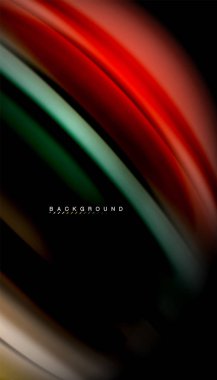 Siyah arkaplanda soyut dalga çizgileri sıvı gökkuşağı stili renk çizgileri