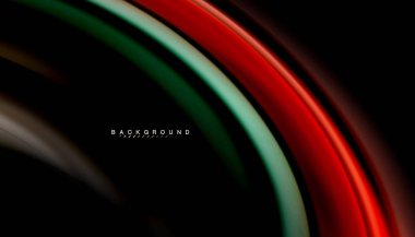 Siyah arkaplanda soyut dalga çizgileri sıvı gökkuşağı stili renk çizgileri