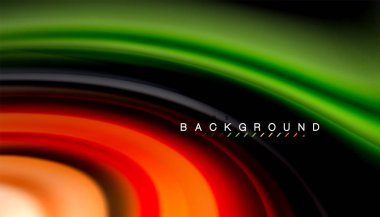 Siyah arkaplanda soyut dalga çizgileri sıvı gökkuşağı stili renk çizgileri