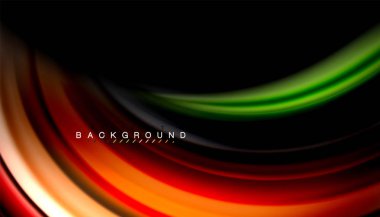 Siyah arkaplanda soyut dalga çizgileri sıvı gökkuşağı stili renk çizgileri