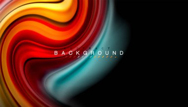 Siyah arkaplanda soyut dalga çizgileri sıvı gökkuşağı stili renk çizgileri