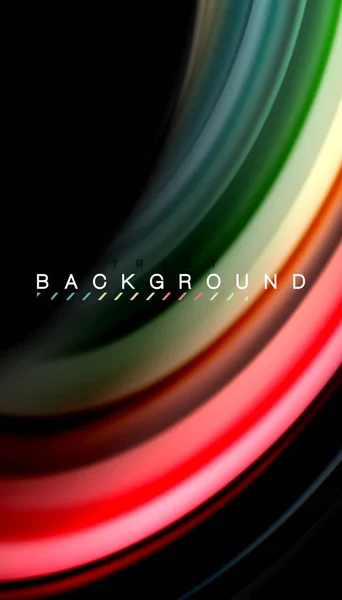 Linee d'onda astratte fluide strisce di colore stile arcobaleno su sfondo nero — Vettoriale Stock