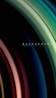 Siyah arkaplanda soyut dalga çizgileri sıvı gökkuşağı stili renk çizgileri