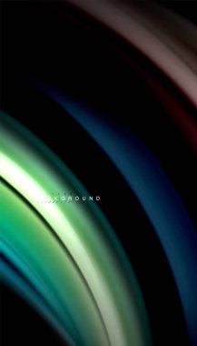 Siyah arkaplanda soyut dalga çizgileri sıvı gökkuşağı stili renk çizgileri