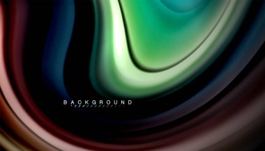 Siyah arkaplanda soyut dalga çizgileri sıvı gökkuşağı stili renk çizgileri