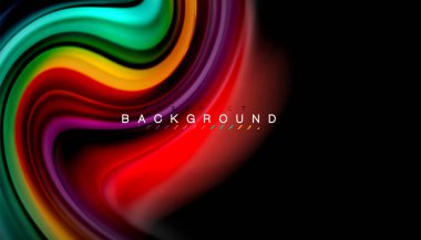 Siyah arkaplanda soyut dalga çizgileri sıvı gökkuşağı stili renk çizgileri