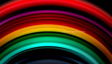 Siyah arkaplanda soyut dalga çizgileri sıvı gökkuşağı stili renk çizgileri