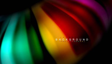 Siyah arkaplanda soyut dalga çizgileri sıvı gökkuşağı stili renk çizgileri