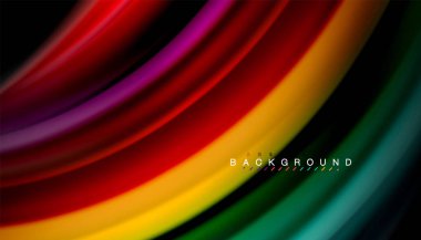 Siyah arkaplanda soyut dalga çizgileri sıvı gökkuşağı stili renk çizgileri