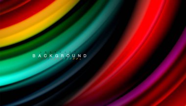 Siyah arkaplanda soyut dalga çizgileri sıvı gökkuşağı stili renk çizgileri