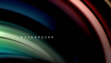 Siyah arkaplanda soyut dalga çizgileri sıvı gökkuşağı stili renk çizgileri