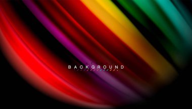 Siyah arkaplanda soyut dalga çizgileri sıvı gökkuşağı stili renk çizgileri