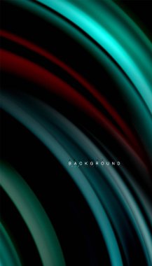 Siyah arkaplanda soyut dalga çizgileri sıvı gökkuşağı stili renk çizgileri