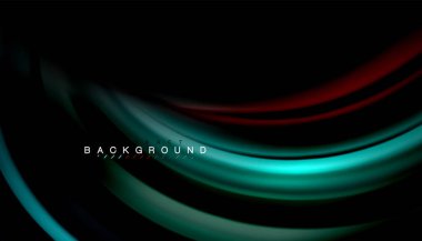 Siyah arkaplanda soyut dalga çizgileri sıvı gökkuşağı stili renk çizgileri