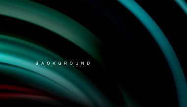 Siyah arkaplanda soyut dalga çizgileri sıvı gökkuşağı stili renk çizgileri