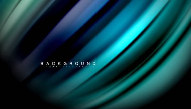 Siyah arkaplanda soyut dalga çizgileri sıvı gökkuşağı stili renk çizgileri