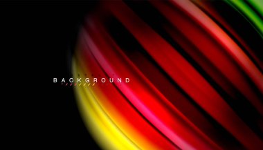 Siyah arkaplanda soyut dalga çizgileri sıvı gökkuşağı stili renk çizgileri