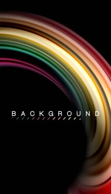 Siyah arkaplanda soyut dalga çizgileri sıvı gökkuşağı stili renk çizgileri