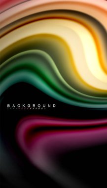 Siyah arkaplanda soyut dalga çizgileri sıvı gökkuşağı stili renk çizgileri