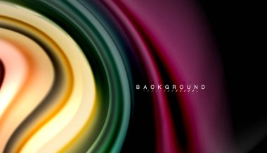 Siyah arkaplanda soyut dalga çizgileri sıvı gökkuşağı stili renk çizgileri