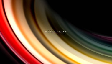 Siyah arkaplanda soyut dalga çizgileri sıvı gökkuşağı stili renk çizgileri