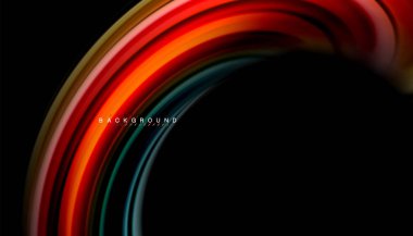 Siyah arkaplanda soyut dalga çizgileri sıvı gökkuşağı stili renk çizgileri