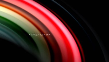 Siyah arkaplanda soyut dalga çizgileri sıvı gökkuşağı stili renk çizgileri