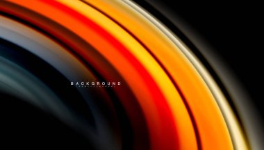 Siyah arkaplanda soyut dalga çizgileri sıvı gökkuşağı stili renk çizgileri