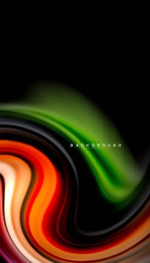 Siyah arkaplanda soyut dalga çizgileri sıvı gökkuşağı stili renk çizgileri