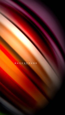 Siyah arkaplanda soyut dalga çizgileri sıvı gökkuşağı stili renk çizgileri