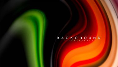Dalga satırları sıvı gökkuşağı tarzı renk çizgili siyah arka plan üzerine soyut. Sunum, app duvar kağıdı, başlık sayfası veya poster için sanatsal illüstrasyon vektör